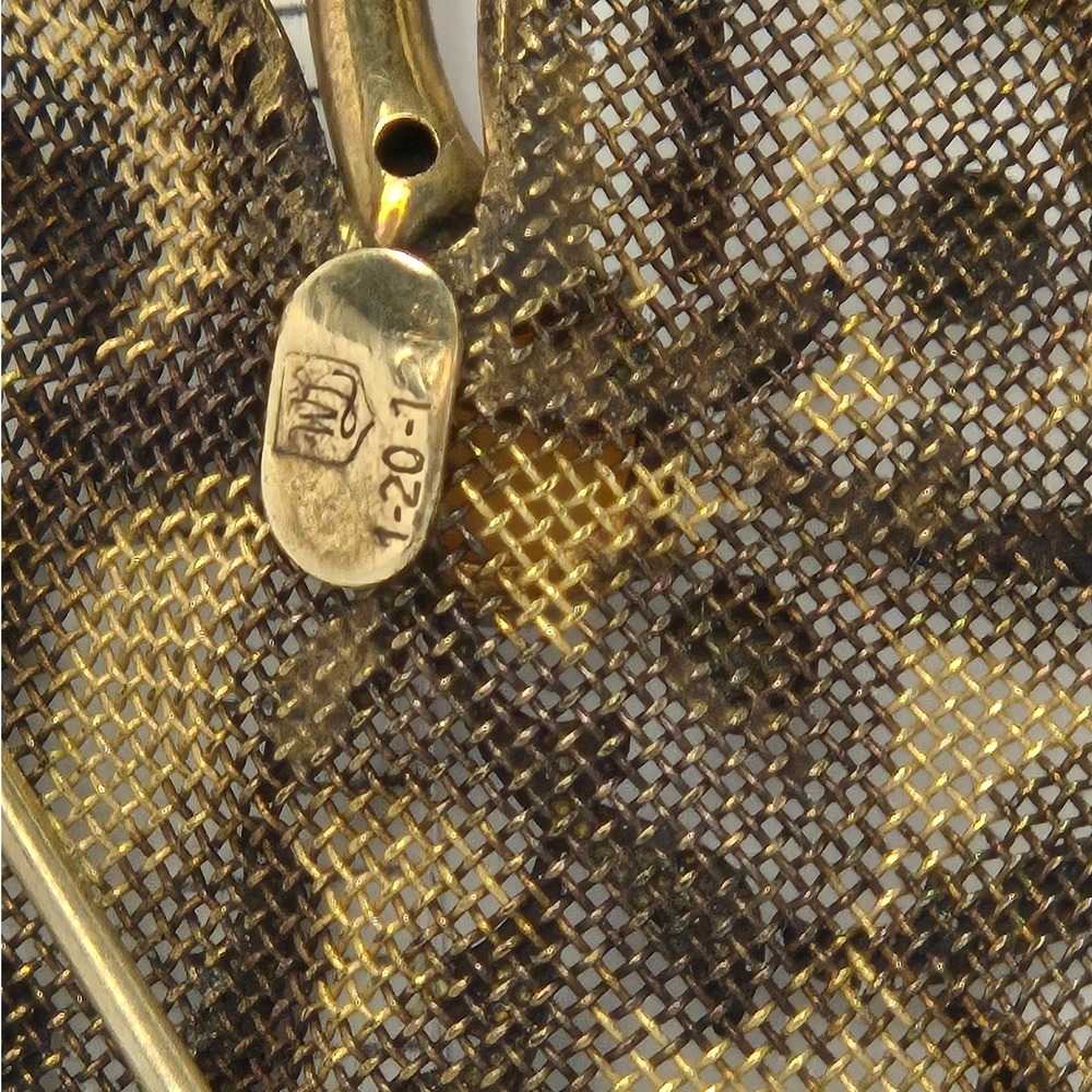 W&H Leaf Brooch Gold Excellent 12K GF Mesh Faux Pearl Vintage Pin - Picture 2 of 3